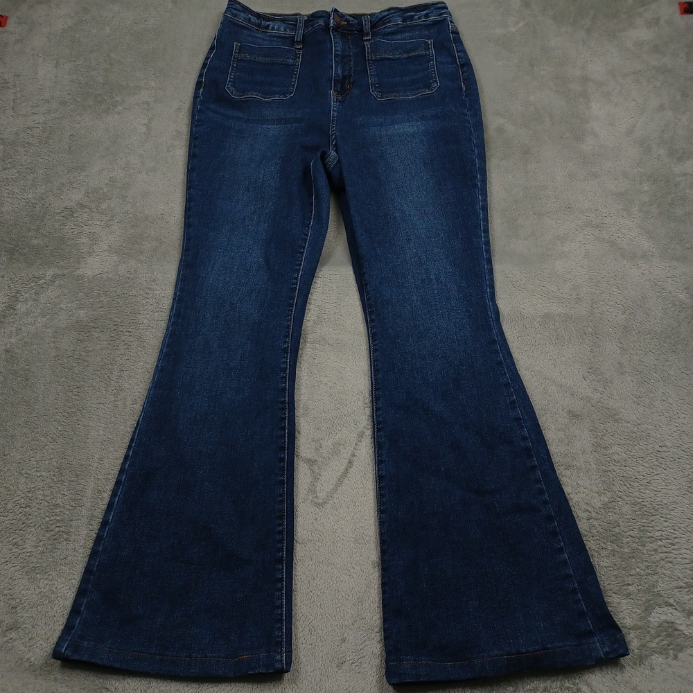 Judy Blue Jeans Womens 32 Blue Denim Flared Fit Distressed Preppy Modern